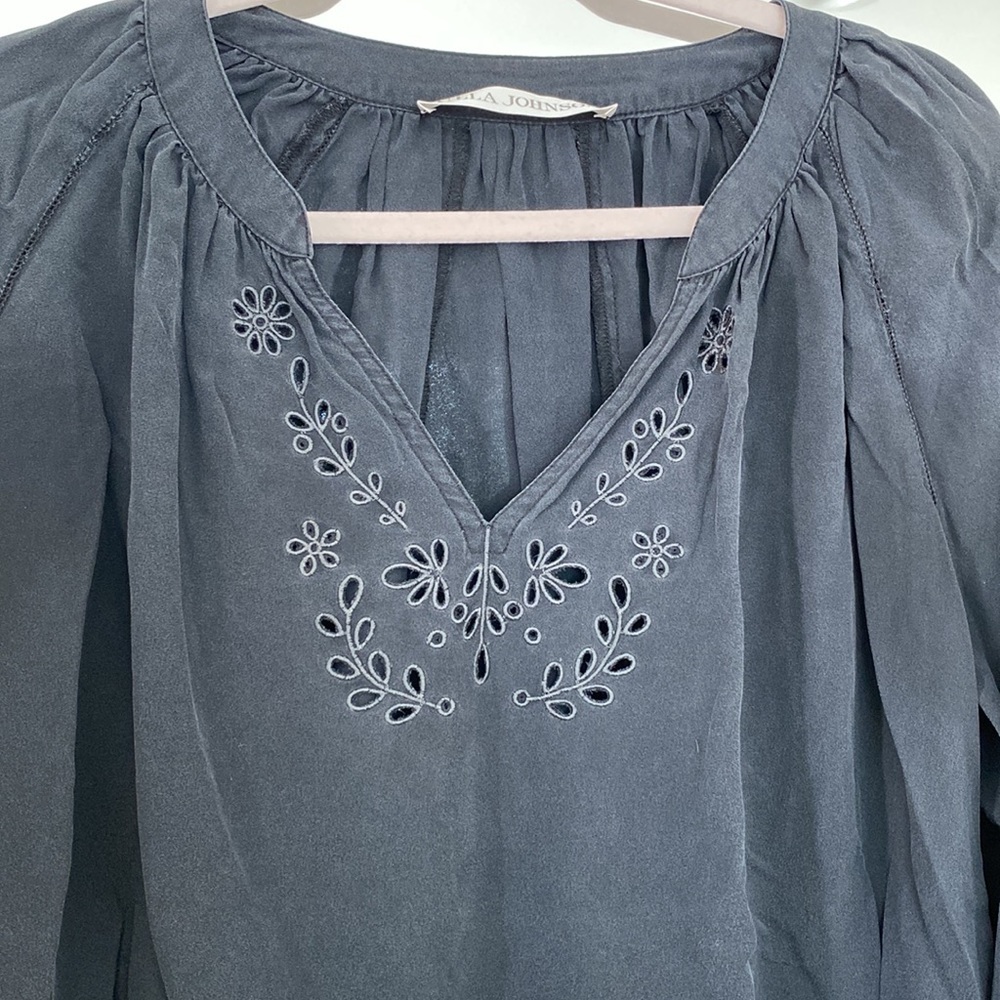 Ulla Johnson Black Silk Peasant Blouse